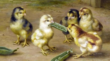 poulets Edgar Hunt Peinture à l'huile